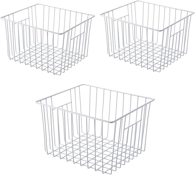 Freezer Wire Baskets Storage Organizer, Household Storage Metal Wire Bins for Kitchen, Pantry, Cabinet, Bathroom, Bedroom - Pearl White (3, 11in x 10in x 5.5in) by lonpute