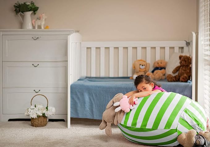 WEKAPO Stuffed Animal Storage Bean Bag Chair Cover for Kids | Stuffable Zipper Beanbag for Organizing Children Plush Toys Large Premium Cotton Canvas (Green, XX-Large) - Image 7