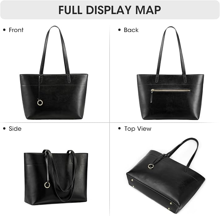 Kattee Vintage Genuine Leather Work Tote for Women | Spacious interior with a zip compartment for organized work, travel, and everyday essentials. - Image 8