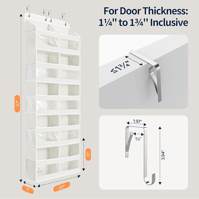 Yecaye 5-Tier Over The Door Organizer Dual-Column, 80lbs Load Extra Large Over the Door Storage of 10 Compartments, Heavy Duty Door Organizer Hanging for Dorm Bathroom Pantry, Cream White 2 Pack - Image 6