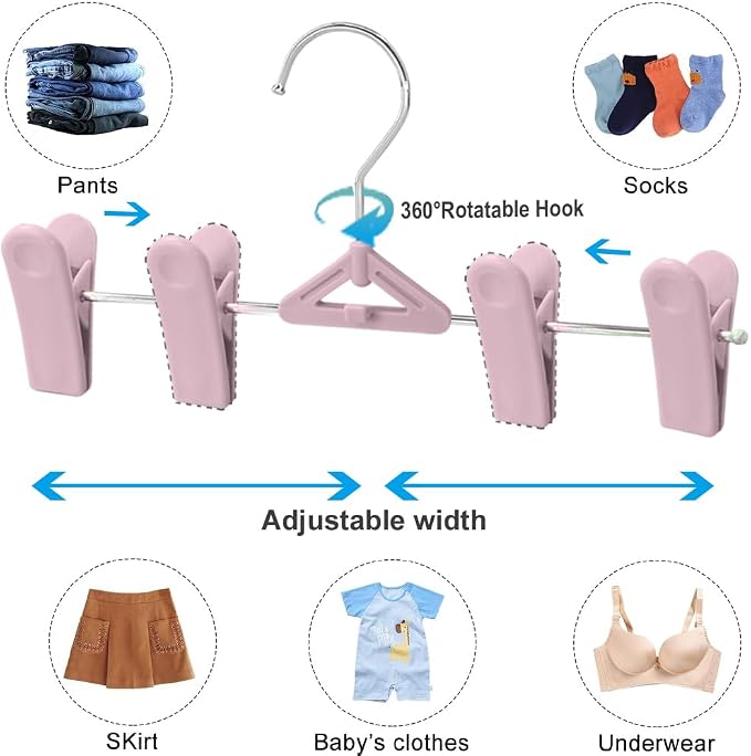 Northern Brothers 50 Pack Pants Hangers, Stackable Clothes Hangers with Clips for Skirts and Shorts, Space Saving Plastic, Pink - Image 4