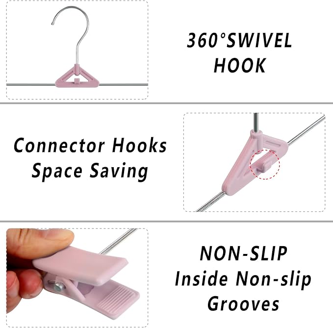 Skirt Hangers 30 Pack – NORTHERN BROTHERS Pink Pant Shorts Plastic Hangers with Clips for Women, Kids – Space Saving, Non Slip, Adjustable, Stackable - Image 3