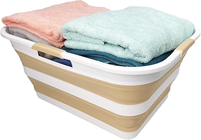 SAMMART 42 (11 Gallons) Collapsible Plastic Laundry Basket, Foldable Pop Up Storage Container/Organizer, Space Saving Hamper, Portable Bin for Dorm Room Bathroom (2, Starry Blue+Beige) - Image 9