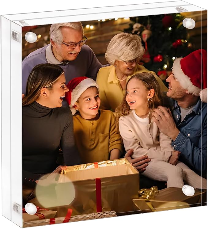 AMEITECH Acrylic Picture Frame 8x8-2 Pack, Clear Double Sided Frameless Photo Frame with Magnetic, Free Standing Desktop Acrylic Frame Display, Lucite Frame with Gift Box Package, 12+12mm Thickness | Double Sided Floating Magnetic Frames, 24mm Thick, F... by AMEITECH
