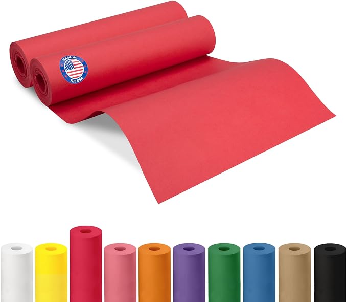 12" x 1200" (100 ft) Red Kraft Paper Roll, Pack of 2 - USA-Made Quality Craft Paper for Gift Wrapping, Kids' Arts & Crafts, School Projects - 100% Recycled, 50 lb Natural Material by IDL Packaging by IDLPackaging