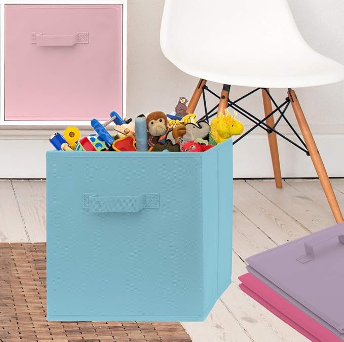 13 Inch Cube Storage Bins - 6 Pack - Large, Dual Handles, Foldable | 13x13 Fabric Bins for Organizing Closet, Clothes and Toys - Image 5