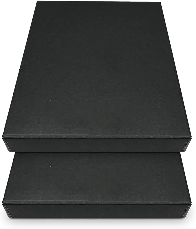 Golden State Art, Clamshell Archival Storage Box 11x14, Black, Pack of 2 | Acid-Free Photo Box with Metal Edge Corner, Preserve And Store Paper Documents Cards Prints Arts and Crafts DIY Projects by GoldenStateArt