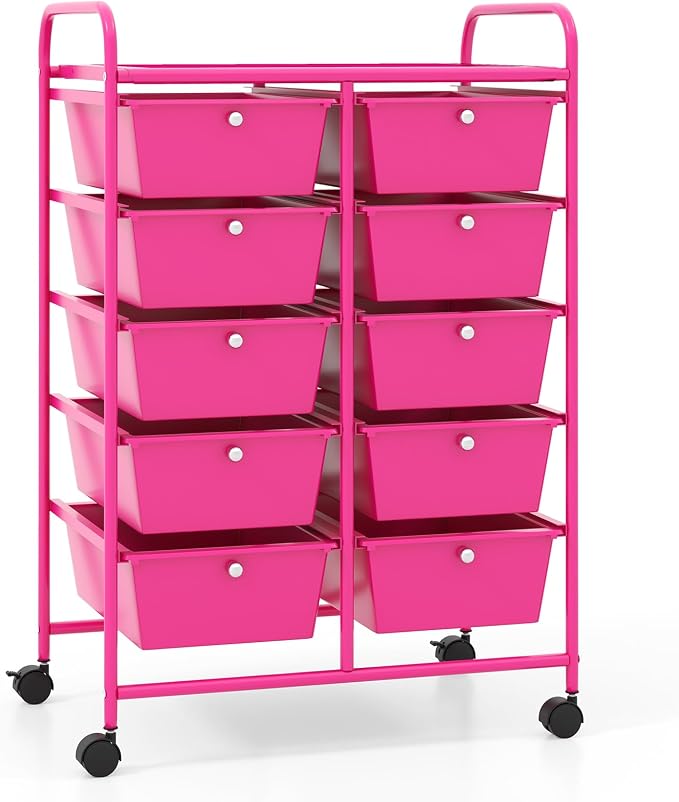 10 Drawer Rolling Cart, Storage Cart Organizer on Wheels, Drawer Cart with Metal Frame & Large Storage Capacity, Rolling Cart with Drawers for Living Room Classroom, Office by LDAILY