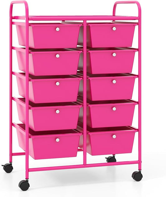 10 Drawer Rolling Cart, Storage Cart Organizer on Wheels, Drawer Cart with Metal Frame & Large Storage Capacity, Rolling Cart with Drawers for Living Room Classroom, Office by LDAILY
