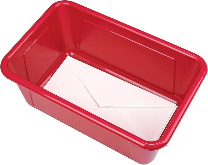 Storex Small Cubby Bins – Plastic Storage Containers for Classroom with Non-Snap Lid, 12.2 x 7.8 x 5.1 inches, Red, (62407U05C) (Pack of 5) - Image 6