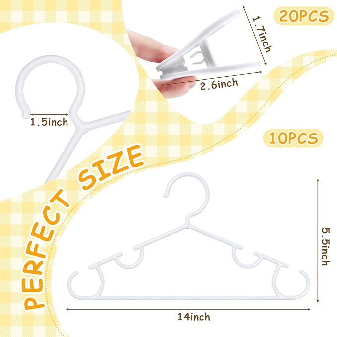 Hsei 10 Pcs 14 in Baby Youth Kids Clothes Hangers with 20 Clips for Pants Non-Slip Toddler Plastic Hangers for Child Aged 7-12 Years, Space Saving Design with Shoulder Notches for Trousers Tops Jeans - Image 2