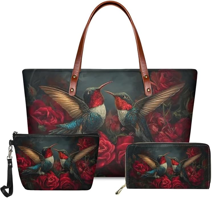 GIFTPUZZ Women Top Handle Bags Handbags with Zipper Leather Wallet Cash Card Phone Holder and Makeup Bag Set 3pcs by GIFTPUZZ