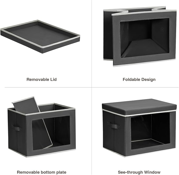 Stackable Storage Bins with Lids - Large Storage Box with Lids, Foldable Closet Boxes for Organizing, Wardrobe Clothes Organizer with Window, Cubes Bins for Living Room, 6 Pack, Dark Grey - Image 7