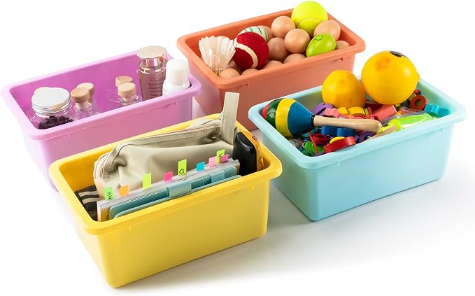Outus 24 Pack Book Bins for Classroom Plastic Cubby Storage Bins Colored Kids Toy Organizer Container with 120 Pcs Self Adhesive Label for Student Teacher Library School Office Home (Candy Color) - Image 5