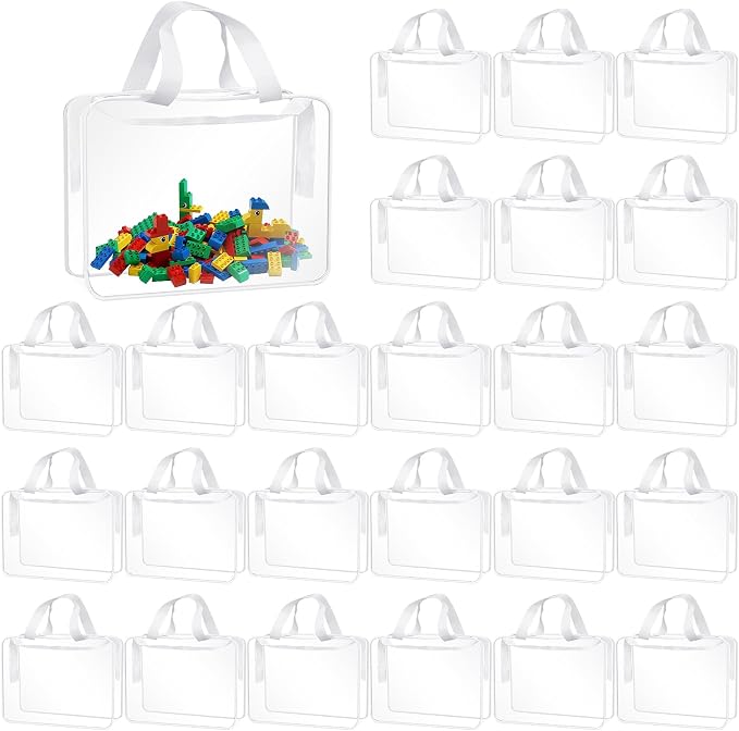 24 Pack Clear Toy Storage Bags with Handles, PVC Zipper Pouches | Reusable Waterproof Organizer Bags for Building Blocks, Puzzles, Kids Books, Travel, Toiletries and Small Item Storage by KisSealed