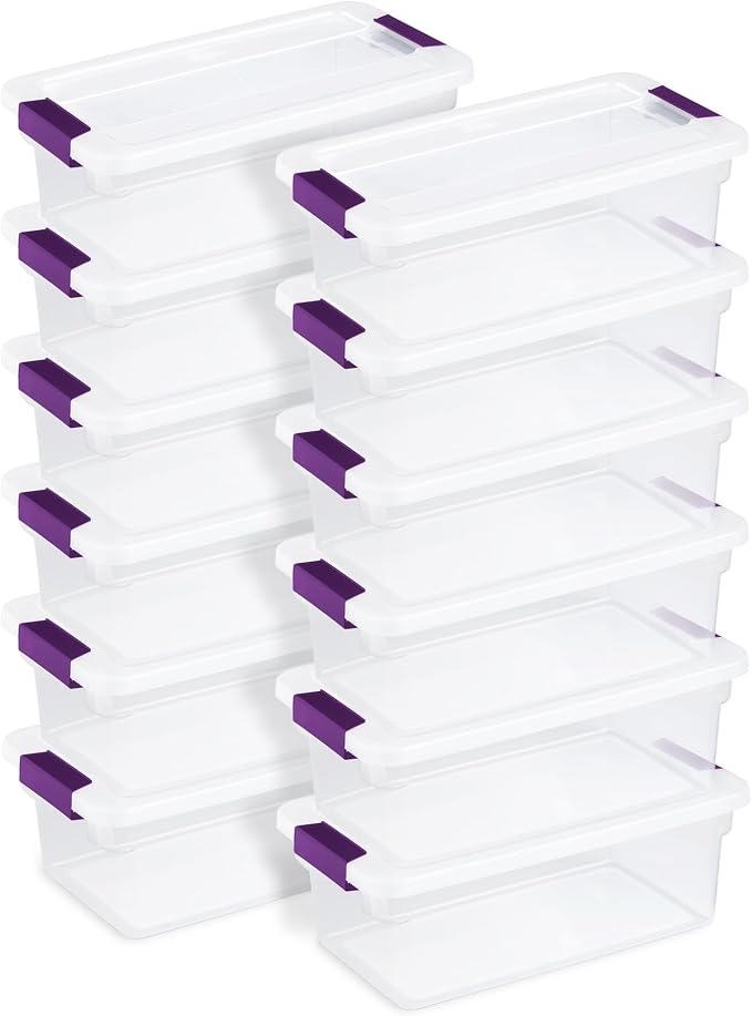 Sterilite ClearView Latch Boxes, Storage Bins with Lids, 6 Quart, 12-Pack | Clear Plastic Organizers with Color Accent Latches for Closet, Bedroom, Shelving Units, Dorm Room and Home Organization - Image 9
