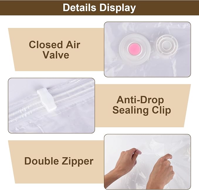 Flintronic Hanging Vacuum Storage Bags, 6pcs 110x70CM Vacuum Compression Zipper Storage Bags, Space Saver for Clothes, Suits, Dresses, Coats or Jackets - Image 7