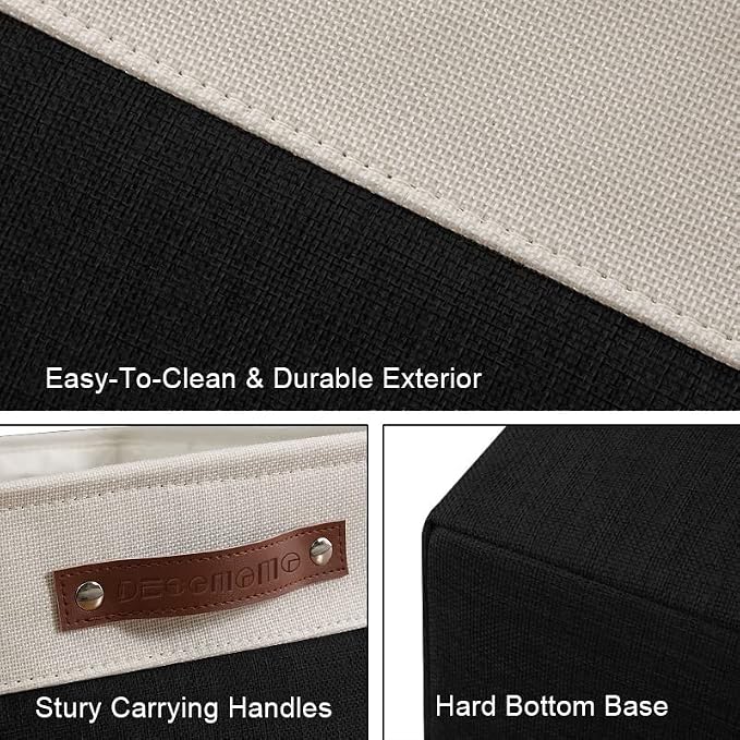 DECOMOMO Storage Bins, Extra Large Fabric Storage Baskets for Shelves 3Pack | 15.8 x 12.5 x 10 inches Decorative Linen Closet Organizers (Black & White) - Image 4