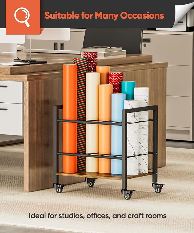 Blueprint Storage Rack Cart, 15 Slots Metal Rolling File Holder with Wheels & Adjustable Pads, Mobile Gift Wrapping Paper Organizer for Maps/Posters/Architectural Construction Plans, Black - Image 8