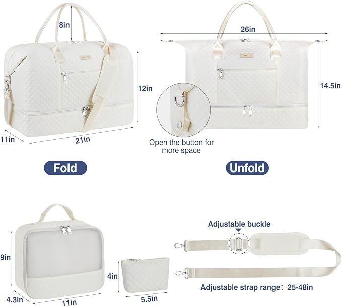 ITIEZY Weekender Bag for Women 21.5" Travel Duffel Large Carry On Bag 3PCS | Nylon Duffel Bag with Waterproof Shoe Compartment, Crossbody Bag and Toiletry Bag, Travel Weekend Hospital Overnight Gym Bag - Image 7