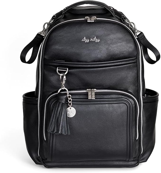 Itzy Ritzy Boss Plus Diaper Bag Backpack w/ 19 Pockets (Black with Silver) | Large Diaper Bag Backpack Includes 2 Insulated Bottle Pockets, Changing Pad, Stroller Clips, Padded Straps, Travel-Ready by Unknown