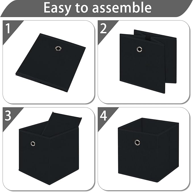 13x13x13 storage cube bins,collapsible fabric storage cubes Decorative storage basket,13 inch Record cube storage box for shelves,clothing,shelf,drawer,bathroom organizer,Set of 3 (Black) - Image 6