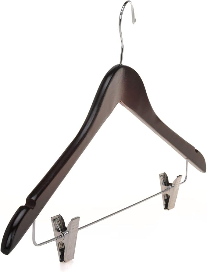 Quality Wooden Skirt Hangers with Clips Smooth Solid Wood Pants Hangers with Durable Adjustable Metal Clips, Swivel Hook, Coat, Jacket, Blouse Suit Hangers (Mahogany, 10) - Image 7
