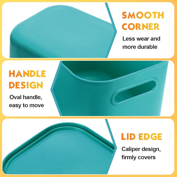 8 Pack Storage Bins, 14.2 X 10.2 X 9.5 Inch Multi-colored | Plastic Stackable Containers with Lid Handle, For Shelves Desktop Playroom Office, Organizing Toys Books Supplies Storage - Image 3
