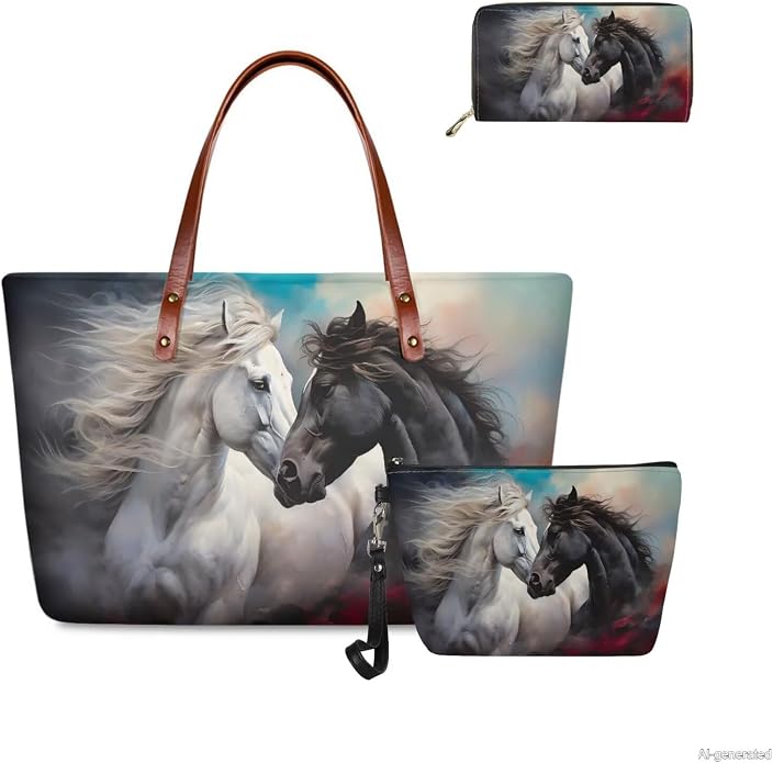 GIFTPUZZ Women Top Handle Bags Handbags with Zipper Leather Wallet Cash Card Phone Holder and Makeup Bag Set 3pcs - Image 3