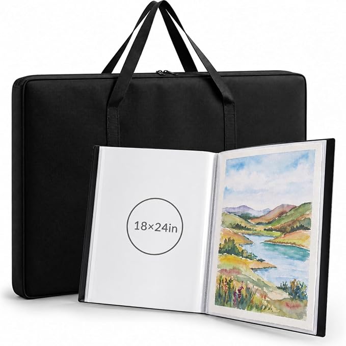 Lewtemi Art Portfolio Case Set, 18" x 24" Binder with 60 Pages Plastic Sleeves and 24" x 36" Waterproof Art Portfolio Tote Bag, Artwork Storage and Presentation for Students and Artists by Lewtemi