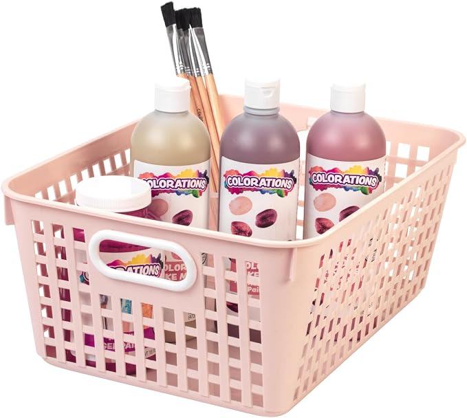 Really Good Stuff Large Plastic Storage Baskets with Handles, Boho Colors | 13.75" x 9.75" x 5", for Books & Supplies, Organize Classroom & Home - Image 9