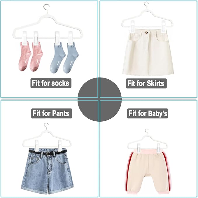 TOFIIGREM Hanger Clips for Velvet Hangers (White, 40 PCS), Non-Slip Plastic Clips Pant Skirt Hanger Socks Clips for Flocking Hangers - Image 3