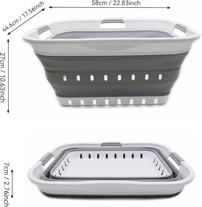 SAMMART 42L (11 gallon) Collapsible Plastic Laundry Basket - Foldable Pop Up Storage Container/Organizer - Portable Basket - Space Saving Hamper/Basket (2, White/Grey) - Image 3