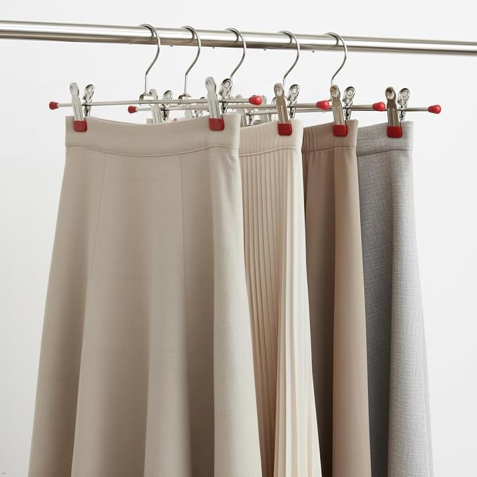 Mawa by Reston Lloyd Non-Slip Space-Saving Clothes Hanger for Pants & Skirts with Two Clips, Style K/40D, Set of 2, 15 3/4" L, Red - Image 9