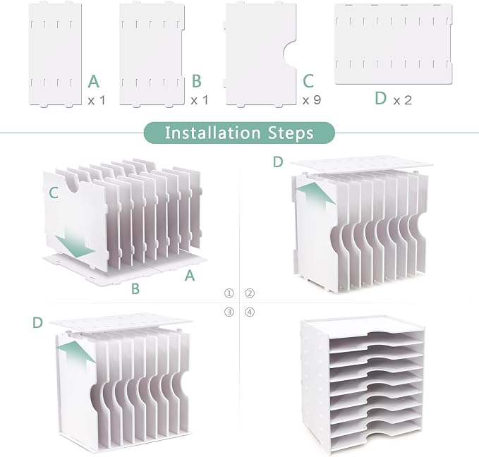 SONGWAY File Organizer for Desk - 9 Tier Wide Document Holder, Letter Mail Tray Storage Rack, File Sorter Organizer, Paper Storage Holder, Desktop Organizer for Home Office School, White - Image 7