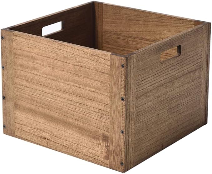 KIRIGEN Stackable Wood Storage Cube with Handles, Open Crate Bin, Brown | Wooden Box and Open Front ,Stackable for Books, Clothes, and Closet Storage, Assembly Required, 14.17 x 14.17 x 10.31 Inch by KIRIGEN