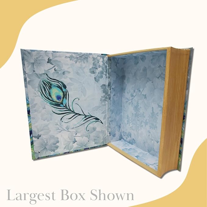 Punch Studio Decorative Storage Boxes with Lids | Nested Book Style Set of 3 Coated Cardboard Keepsake Box for Photos Documents Gifts Home Organization, 11” x 13.5” – Emerald Peacock - Image 4