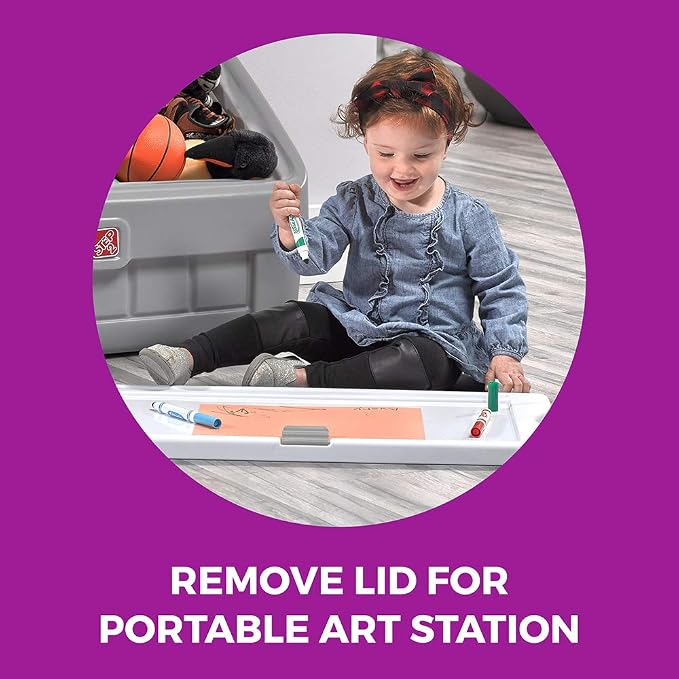 Step2 2-in-1 Toy Box & Art Lid, Kids Toy Storage Bin & Organizer, Easel & Chest in One, Made of Durable Plastic, For Toddlers 2+ Years Old, Gray - Image 3