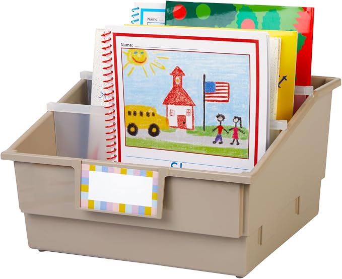 Really Good Stuff Picture Book Classroom Library Bins with Dividers, 6-Pack | Tan, 13.5 in W x 13.5 in D x 7.75 in - Image 2