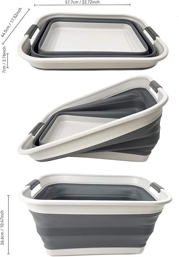 SAMMART 42L (11 Gallon) Collapsible Plastic Laundry Basket - Foldable Pop Up Storage Container/Organizer - Portable Washing Tub - Space Saving Hamper/Basket (1, Grey/Steel Grey) - Image 3