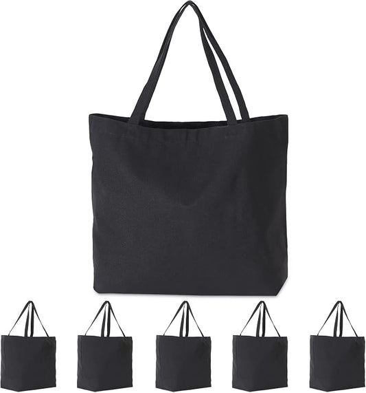 Koolmox 6-PACK 22x16x7.8'' Extra Large Canvas Tote Bags Bulk 12Oz Thick Heavy Duty Reinforced Handles, Blank Black Canvas Grocery Bag Multi Purpose Tote Travel Beach Tote bag Shopping Bags by Koolmox