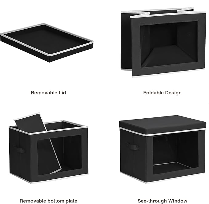 Storage Bins with Lids, 4 Pack Large Storage Cubes with Window, Closet Bins with Lids & Handles, Fabric Box for Organizing Clothes, Towels, Books, Black - Image 7