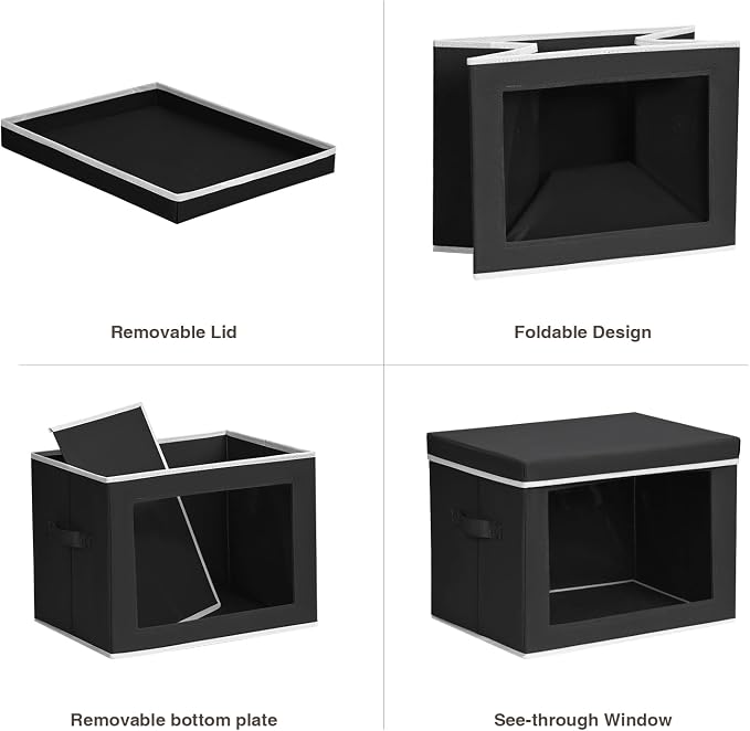 Stackable Storage Bins with Lids - Large Decorative Basket with Lids, Fabric Foldable Closet Organizer Bins, Shelf Organizer for Living Room, Dorm, 5 Pack, Black - Image 7