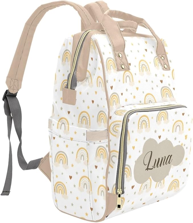 Custom Name Diaper Bag Backpack – Boho Rainbow Personalized Baby Nappy Bag with Insulated Bottle Holders – Waterproof Large Capacity Travel Backpack Gift for Parents - Image 3