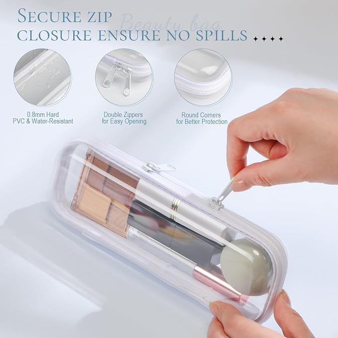 Sanwuta 6 Clear Hard Zipper Case,White,7.87 X 2.56 X 1.57 Inch | Pencil Case Pouches ,Makeup Bag,Plastic Toiletry Diaper Bag ,Travel Toy Storage,Waterproof Organizer Bins - Image 3