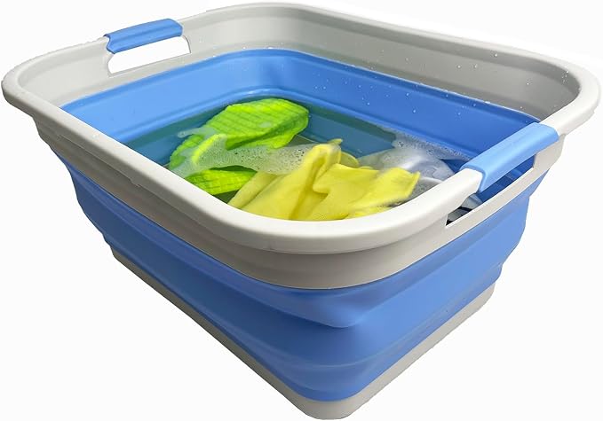 SAMMART 41L (10.8 gallon) Collapsible Plastic Laundry Basket - Foldable Pop Up Storage Container/Organizer - Portable Washing Tub - Space Saving (Grey/Little Boy Blue, Rectangular) - Image 4