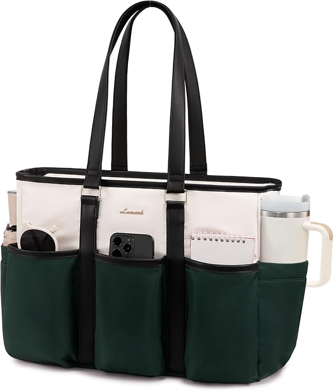 LOVEVOOK Teacher Nurse Tote Bag for Women Work With Large Cup Holder, 15.6 Inch Laptop Bag, Utility Everything Bag For Travel College Daily, Computer Purse Large Handbag With Multi Pockets by LOVEVOOK