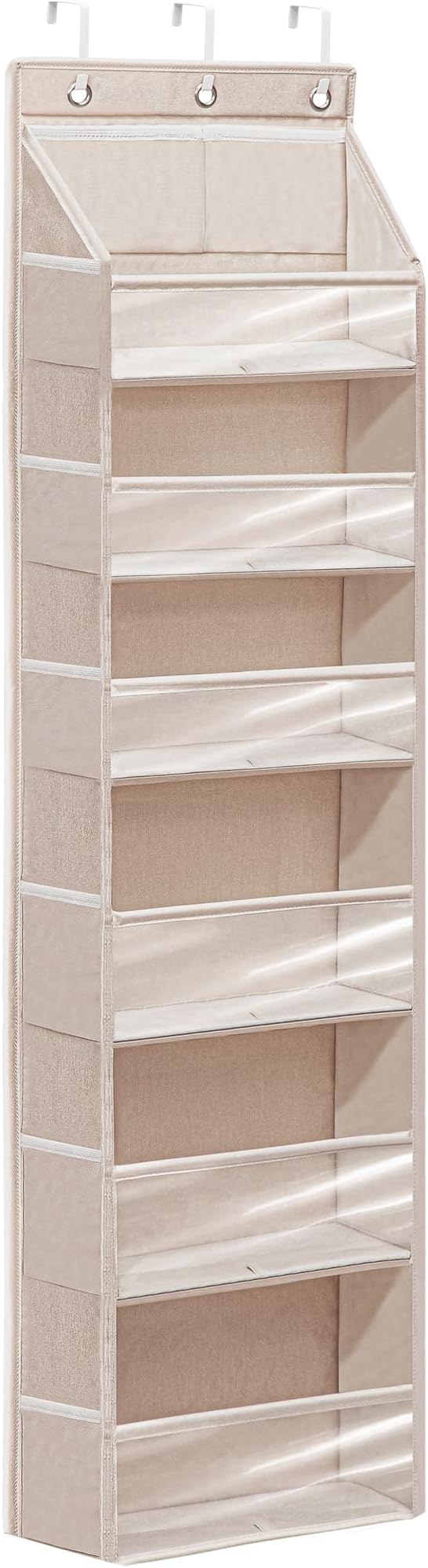 Over Door Organizer with 6 Extra Large Pockets and 12 Side Pockets, Large Capacity Hanging Storage Organizer with Clear Window for Shoes, Diapers, Beige, 6 Layers, 1-Pack by Unknown
