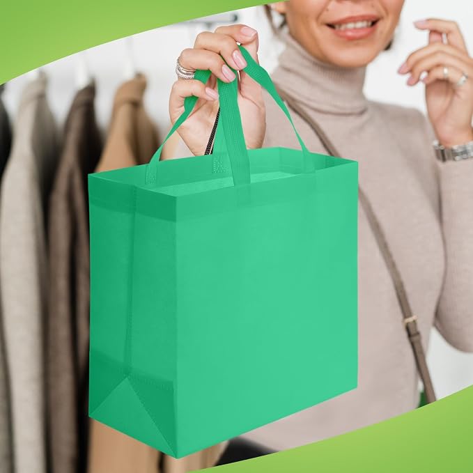 Reginary 100 PCS Non Woven Tote Bags Bulk,Green | Reusable Shopping Bags with Handles, Stores, Groceries Markets, Events Gift, Party Supplies - Image 2