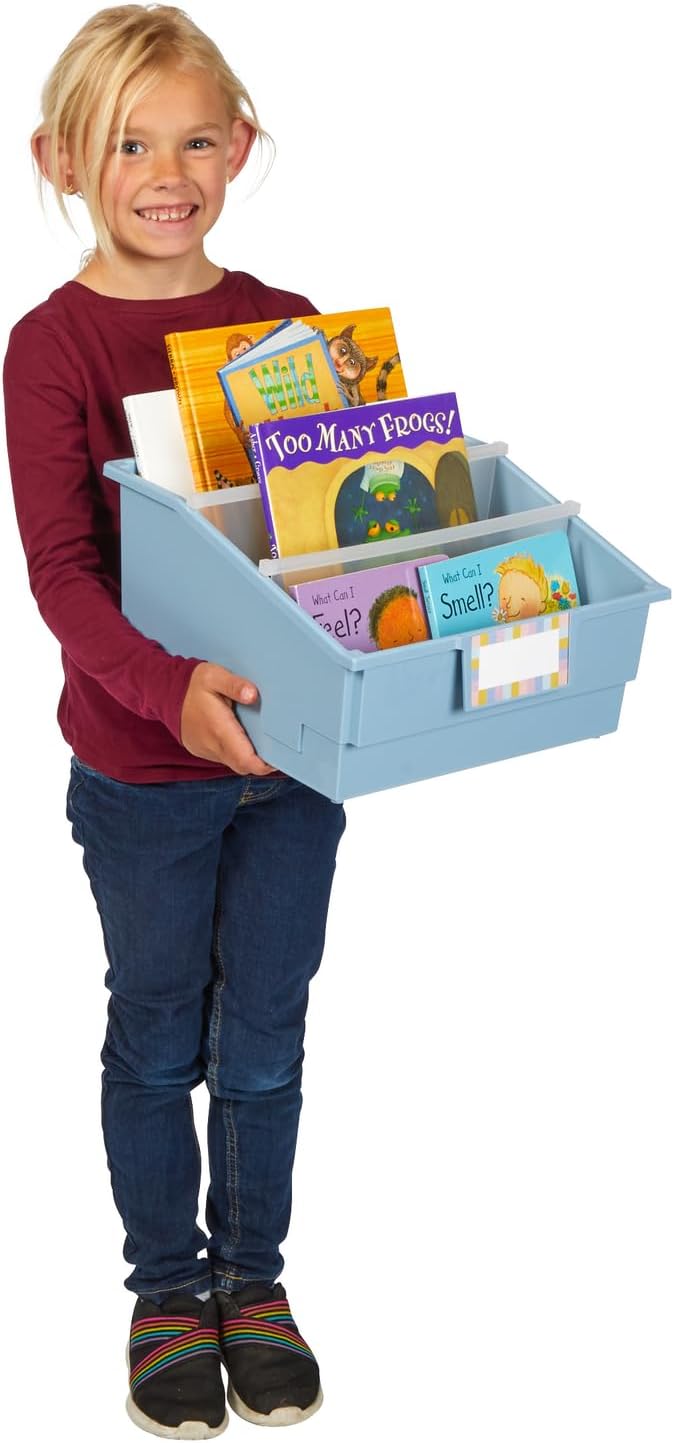 Really Good Stuff Picture Book Classroom Library Bins with Dividers, 6-Pack | Smoke Blue, 13.5 in W x 13.5 in D x 7.75 in - Image 6